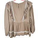 Bohme  Blouse Soraya Long Sleeve Top with Ruffles Lace Taupe Photo 1