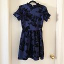 AQUA NWT  Floral Flocked Velvet Ruffle Sleeve Dress Navy Blue & Black Photo 1