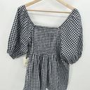 Time And Tru  Top Women 0X NWT Navy Blue White Gingham Short Sleeve Sweetheart Photo 1