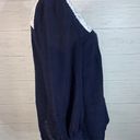 Nanette Lepore Navy Blue White Lace Blouse Top 3/4 Puff Sleeve Square Neck S Photo 4