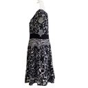 Gabby Skye  Dress Black White Floral Cotton Fit & Flare Front Pockets Size 12 Photo 5