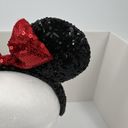 Disney  Parks Minnie Mouse Ears Hat Headband Black Sequins Red Sequins Bow Photo 3