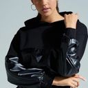 Noli  Midnight Hoodie Black Long Sleeve Faux Leather Cropped Women’s Size Medium Photo 4