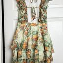 Pretty Little Thing Women's Green Floral Print Chiffon Mini Open Back Dress Sz 6 Photo 2