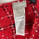 Chico's CHICO’S Red Checkered Plaid Metallic Tweed Fringe Trim Poncho Shawl, One Size Photo 2
