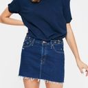 MOTHER Denim  The Vagabond Mini Fray Embroidered Short Blue Jean Skirt 25 Photo 0