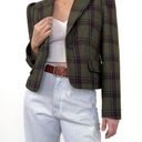 Modcloth  Wool Blend Plaid Cropped Blazer Jacket Sz M Puff Sleeves Army Green Photo 0