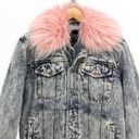 Juicy Couture  Black Label Pink Fur Collar Acid Wash Denim Sherpa Lined Jacket Photo 4