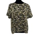 T Tahari  Womens Burnout Boxy Camo Abstract Short Sleeve Top Olive Medium NWT Photo 1