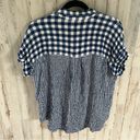 Jane and Delancey  Blue Crinkle Plaid Button Up Short Sleeve Shirt Photo 4