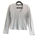 DKNY  Long Sleeve Heather Gray Lettuce Hem Ruffle Crop Top S Photo 0