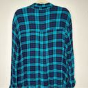 Jane and Delancey  Blue Green Plaid Gauzy Button Down Shirt Photo 5