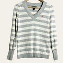 Polo Ralph Lauren Gray White Striped Knit V-Neck Pullover Sweater Size Small Photo 0