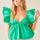 The Moon NEW NWT Day +  Kelly Green Tie Back Ruffle Sleeve Babydoll Top Photo 0