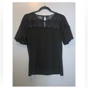 Adrianna Papell  Black Short Bubble Sleeve Lace Top Keyhole Business Casual Top M Photo 5