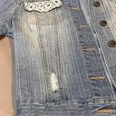 Harper  Women Denim Lace Distressed Jean Jacket Size Medium Photo 6