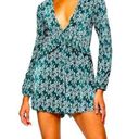 Topshop Deep V-Neck Emerald Green Floral Printed Long-Sleeve Flowy Romper - 6 Photo 0