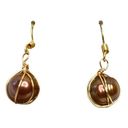 Hand Crafted Women’s Gold Wrapped Dangle Genuine Copper Pearl Pierced Earrings Photo 0