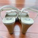 Guess Taupe and Gold Woven Platform Wedge Sandals with Bows Photo 5