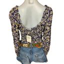 Nordstrom   Purple Navy Floral Milkmaid Crop Top LARGE Pansy Long Sleeves NEW Photo 1