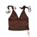 Micas  Women's Large Brown Patchwork Lace Tie V-Neck Cami Comfy Top Photo 2