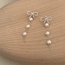 Elegant Bow White Pearl Dangle Drop Earrings for Women Gold Photo 0