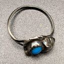 Hand Crafted Vintage native Indian turquoise stone sterling silver flower ring Signed size 4 1960’s Photo 1