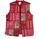 Coldwater Creek  Womens Vintage Wool Blend Patchwork Embroidered Vest Size M Red Photo 0