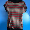 Piper  & Blue Short Sleeve Cowl Neck Sweater Black,Red and White Stripe Size XL Photo 1