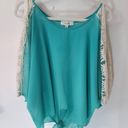 Umgee  Split Sleeve Crochet Cold Shoulder Teal/White Size L Boho Concert Festival Photo 4