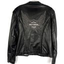 Harley Davidson Black Soft Leather Zip Front Studded Angel Wing Logo Jacket Photo 0