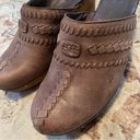 UGG  Wooden Heel Clogs Brown Braided Leather Sherpa Lined Boho Slip on Clogs 9 Photo 5