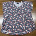 Bobeau Women's French Terry V-Neck Relax Fit Size XL Floral Cap Sleeve Blouse Photo 0