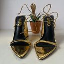 EGO  Gold Lace Up Chunky Heeled Womens Sandals Shoes Size 5 Shiny Pointed Photo 2