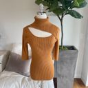 DKNY Ribbed Cut Out Turtleneck Top in Brown - FREE SHIP Photo 1