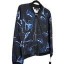 Donna Karan Watercolor Floral  Print Bomber Jacket in Black & Blue  Size Large Photo 1