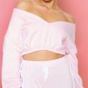 Pretty Little Thing  Pastel Light Pink Off The Shoulder Crop Sweatshirt Sz Large Photo 0