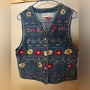 Susan Bristol Jean embroidered vest Daisy Embroidered Denim Vest Vintage Vest: L Photo 2