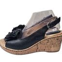 Blossom Born  Black Leather Slingback Open Toe Cork Wedge Shoes Women's Size 9M Photo 0