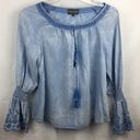 Michael Stars  Blue Peasant Boho Long Sleeve embroidered peasant top M Photo 0