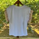 ZARA  Women's White And Tan Ruffled Sleeve Short Sleeve Top Size M Photo 1