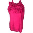 Luna Marina  Pink Ruffled Mock Neck Sleeveless Linen Blend Blouse Photo 4