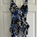 Maxine of Hollywood  One Piece Abstract Print Blue Black White Swimsuit Size 14‎ Photo 0