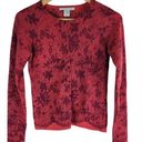 Rebecca Taylor  Floral Pearl Button Cashmere Cardigan Red Long Sleeve size M Photo 0