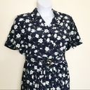 Leslie Fay Vintage  Poly Secretary Navy Floral Belted Midi Dress 80s 90s 12 L Photo 1