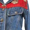 Vintage 90s Denim Jacket with Red Bandana Pattern Panels. 100% Cotton. Medium. Blue Photo 7