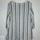 Tommy Bahama  Women's 3/4 Sleeve Striped Linen Tunic Top L Lace Up V Neck Boho Photo 1