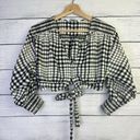 ZARA ‎ Womens XS Gingham Top Cropped Plaid Flannel Black White Puff Sleeve Photo 1