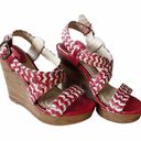 Frye  Corrina Whipstich Platform Wedges Leather Peep Toe Braided Sandals 5.5 GUC Photo 1