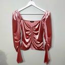 EXPRESS  Pink Velvet Ruched Puff Long Sleeve Crop Top XS Photo 11